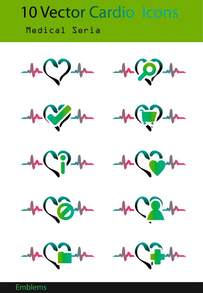 Cardio pictogrammen embleem medische knoppen instellen met hart en hij — Stockfoto
