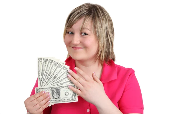 Mladá žena s penězi — Stock fotografie