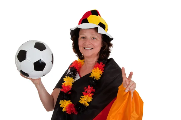 Female soccer fan with ball — Stock Photo, Image