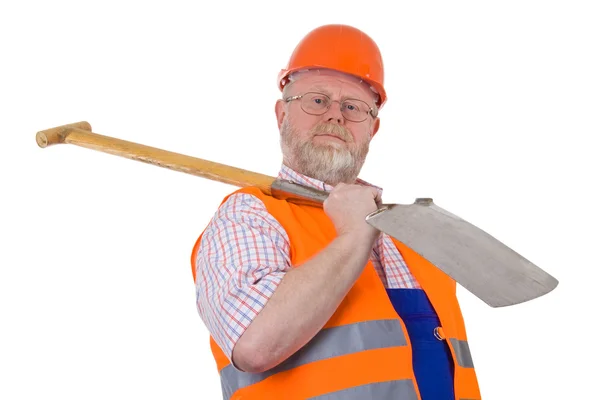 Trabajador de la construcción con pala — Foto de Stock