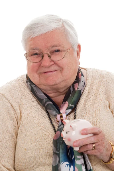 貯金箱とおばあちゃん — ストック写真