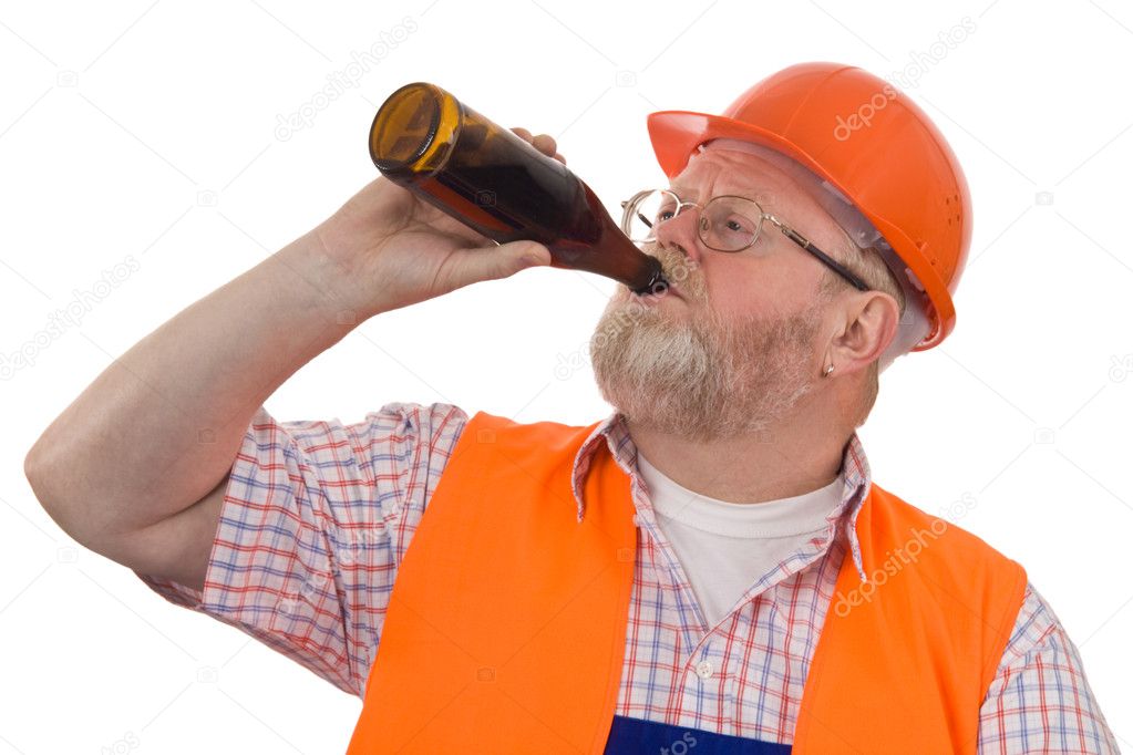 Construction worker drinking beer