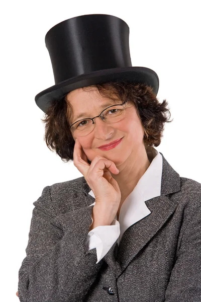 Vrouw met kachelpijp hoed — Stockfoto