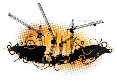 Silhouettes of tower cranes. Vector illustration clipart