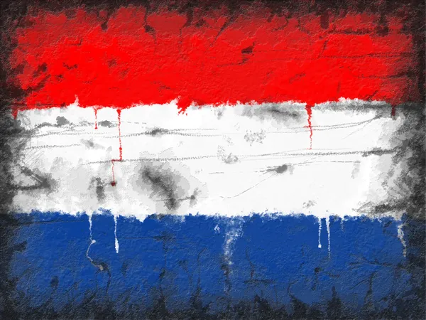 Flagga Nederländerna målade på gammal vägg — Stockfoto
