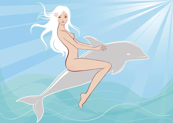Chica en el delfín — Vector de stock