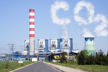 Cooling towers with CO2 clouds clipart