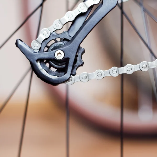 Hinterrad und Kette des Mountainbikes — Stockfoto