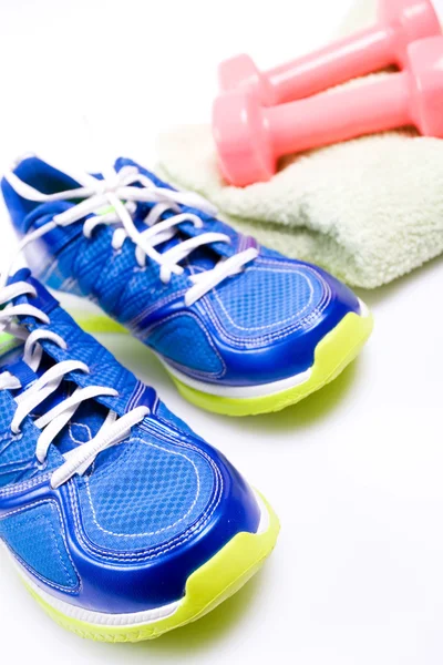 Exercício, sapatos esportivos prontos para o treino — Fotografia de Stock