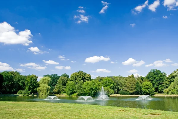 Stock image City park with fountains in summer