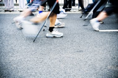 Nordic walking race, motion blur clipart