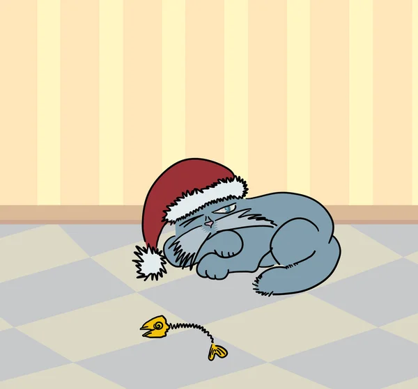 Schlafende Weihnachtskatze — Stockvektor