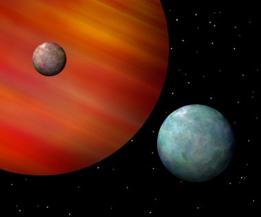 Moons orbiting a reddish gas giant clipart