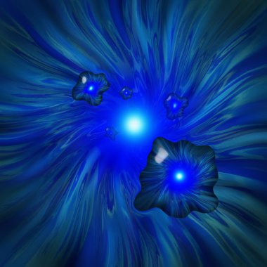 Blue globules flying through a wormhole vortex clipart