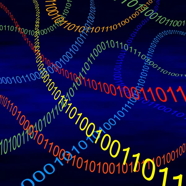 Vapores multicolores de código binario que vuelan a través del ciberespacio —  Fotos de Stock