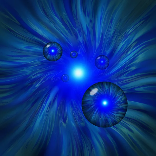 与球体飞行通过虫洞的蓝色漩涡 — 图库照片