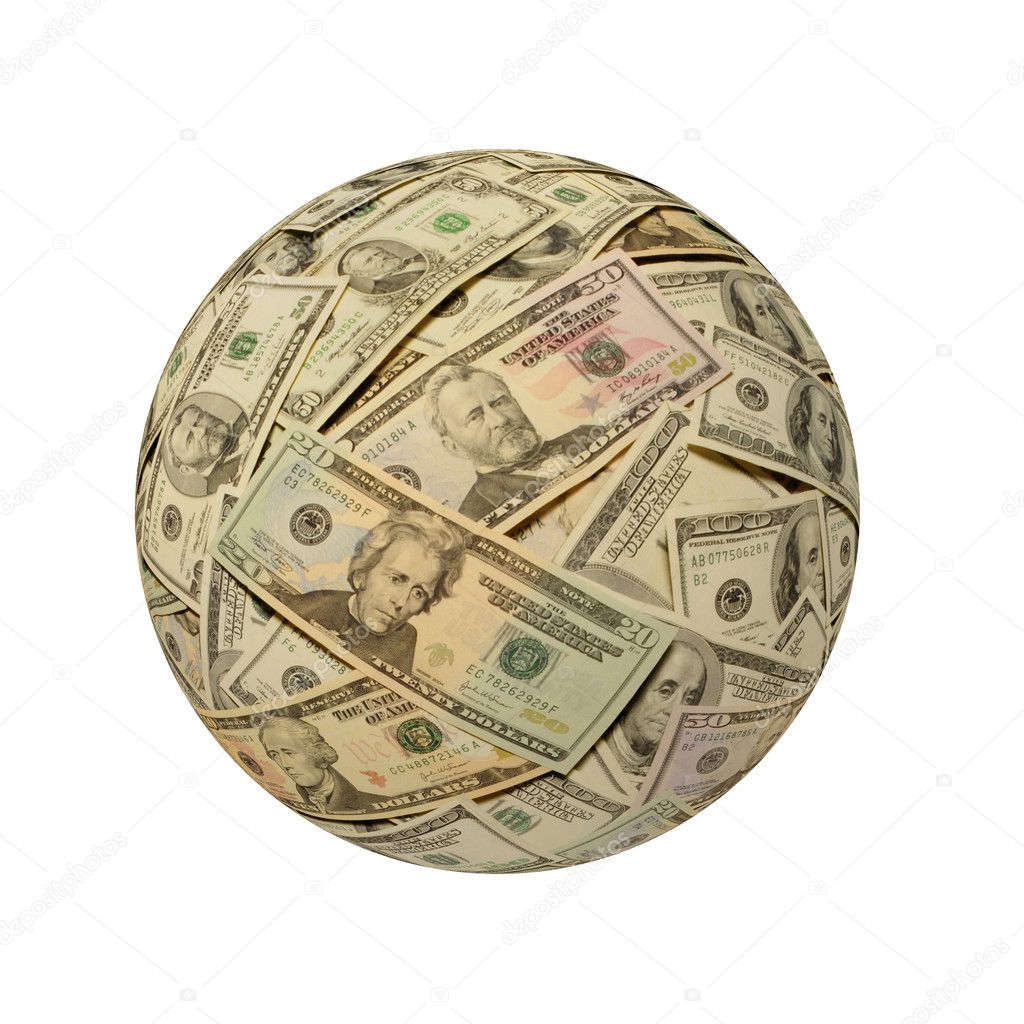 Sphere of American Banknotes against White