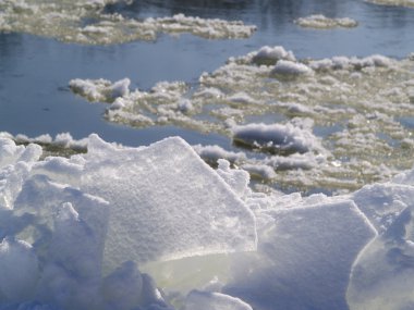 nehir kıyısında buz parçaları