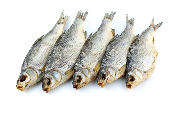 Five dried sea roach fishes — Stock Photo, Image