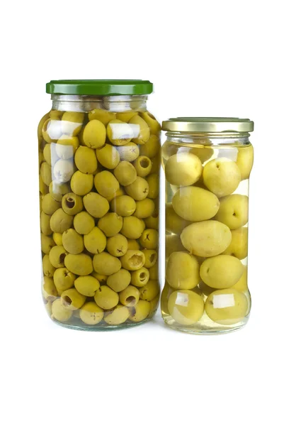 Glass jars with olives — Stock Photo, Image
