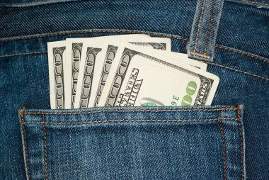 Jeans pocket with $100 bills clipart