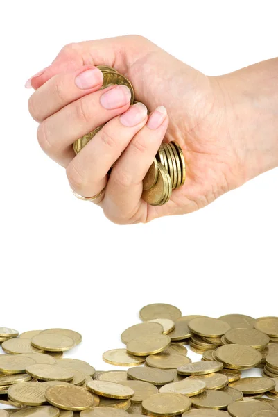 Hand full of coins — Stock Photo, Image