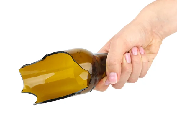 Mão segurando garrafa quebrada — Fotografia de Stock