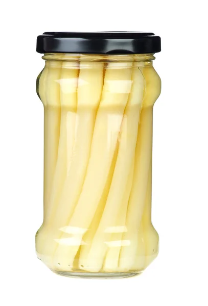 Hastes de espargos marinadas em frasco de vidro — Fotografia de Stock