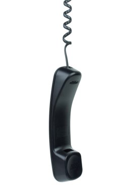 Black phone handset hanging on cord clipart