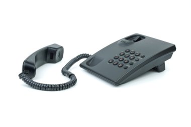 Black office phone with handset near clipart