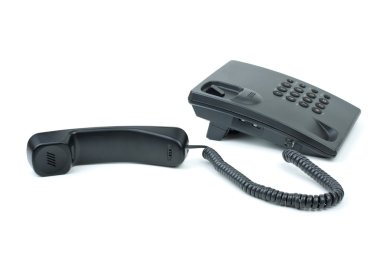 Black office phone with handset near clipart