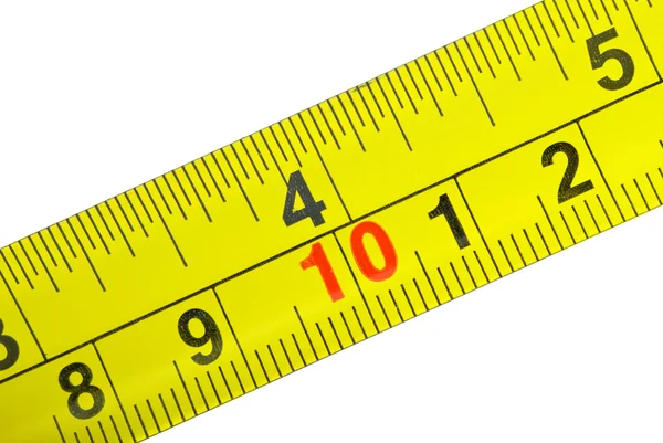 Close-up tiro de fita de medição de metal amarelo — Fotografia de Stock