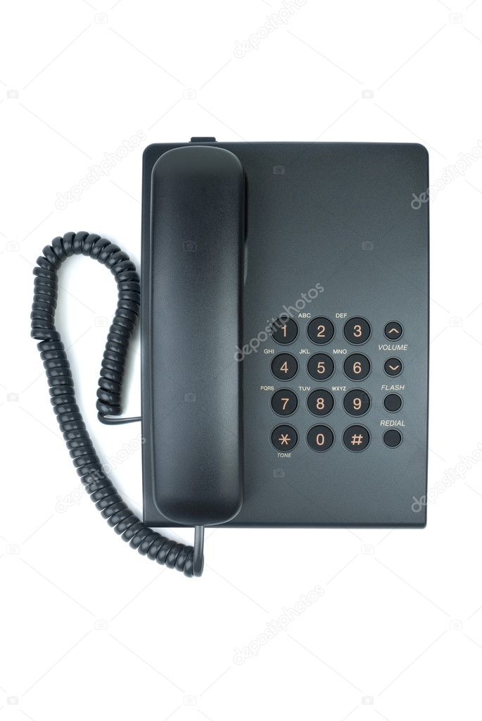 Black office phone with handset on-hook