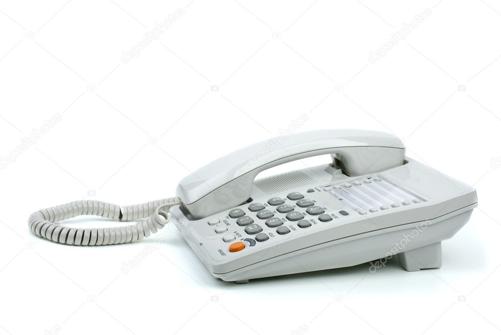 White office phone with handset on-hook