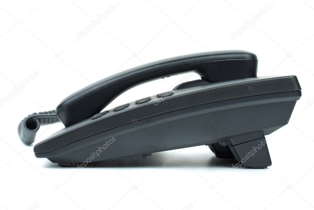 Black office phone. Side view