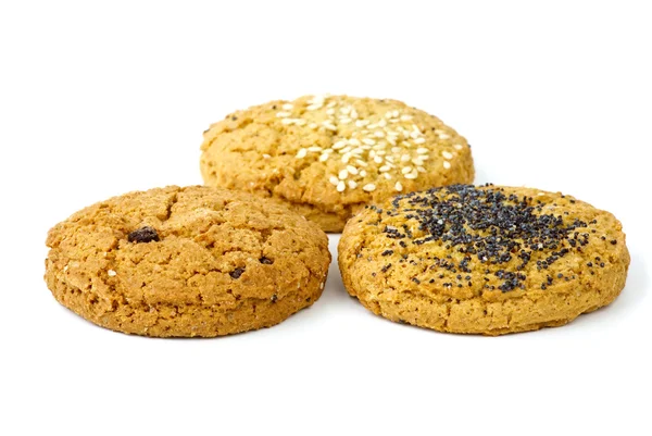 stock image Three oatmeal cookies isolated on the white background