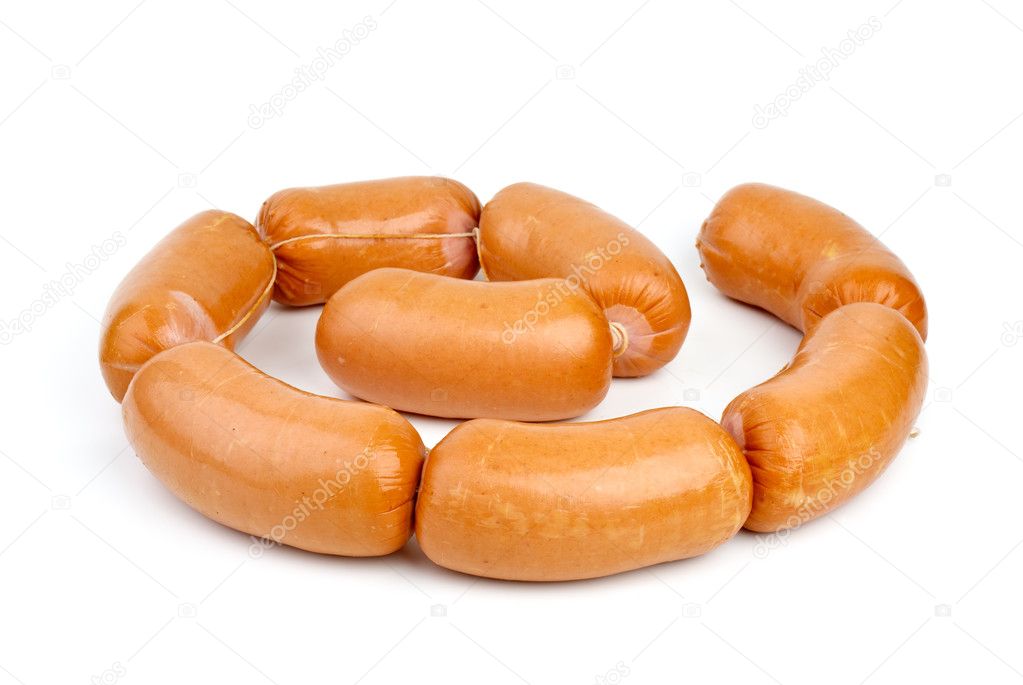 Few sausages isolated on the white background