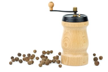 Wooden spice handmill and allspice clipart