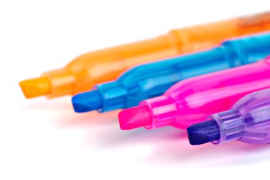 Opened different colored felt-tip markers close-up clipart