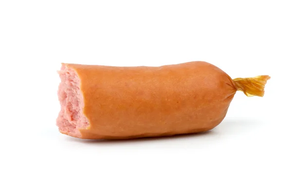 Salsicha meia comida isolada no fundo branco — Fotografia de Stock