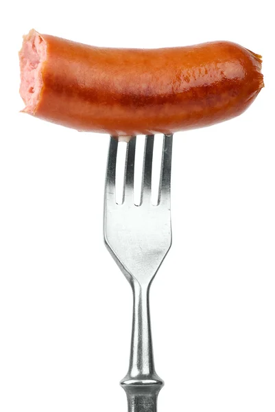 Половина їли ковбасу на виделці — стокове фото