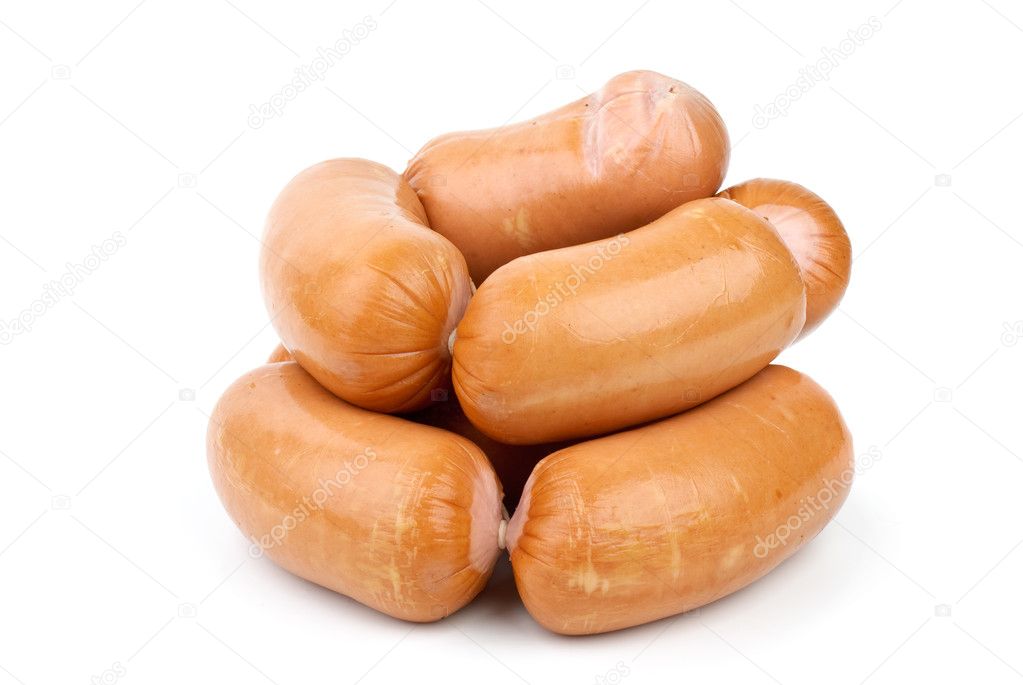 Pile of sausages isolated on the white background