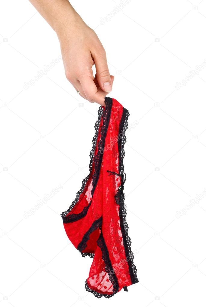 Sexy women's red lace panties hanging on the finger Stock Photo by  ©digitalr 3310510