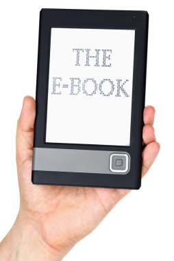 Modern ebook reader in hand clipart