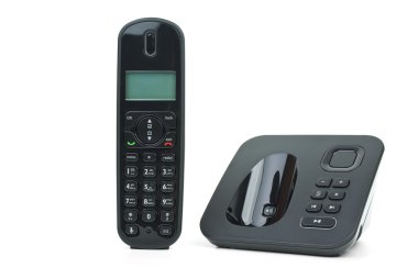 Black cordless phone handset and base unit clipart