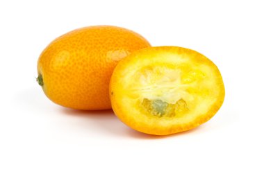 Whole and sliced kumquat fruits clipart
