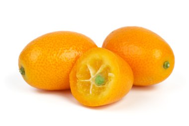 Two whole and sliced kumquat fruits clipart