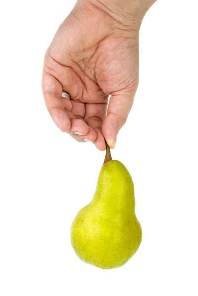 Hand holding green pear — Stock Photo, Image