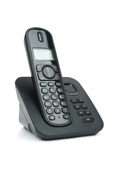 stock image Modern black digital cordless phone with answering machine