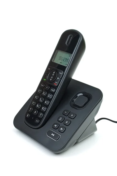 Moderno teléfono inalámbrico digital negro con contestador automático —  Fotos de Stock